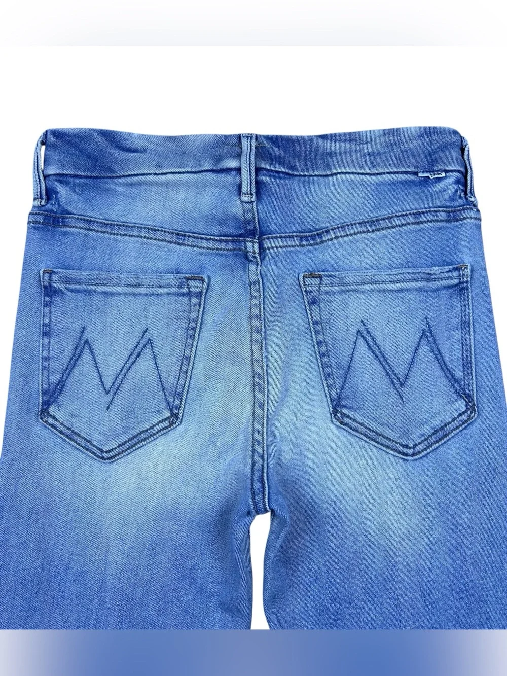 Mother High Waisted Looker Ankle Fray Jeans 27 Au Renoir Blue Skinny Stretch